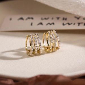 18K Gold Filled Pave Dainty Triple Hoops Huggies Earrings